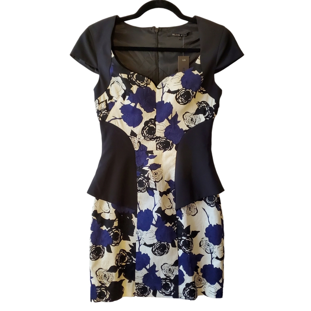 NEW Black Halo Dress Women 2 Jackie O Retro Blue Rose Stretch Cocktail Wedding S